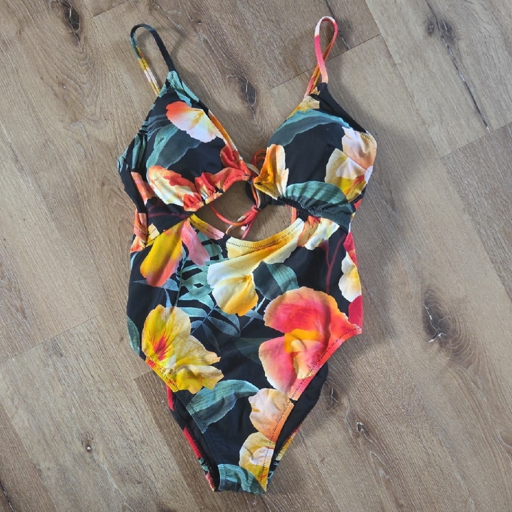 Shade & Shore Black Floral One Piece Swimsuit